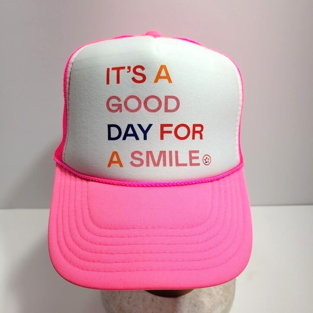 Smile Doctors It's A Good Day For A Smile Hat Cap Snap Back Pink Trucker Mesh